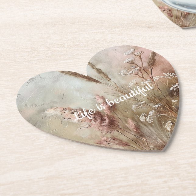 Dessous-de-verre En Papier Assez Chic Beige Blush Bohème Floral  (Incliné)