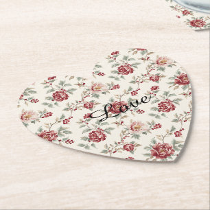 Dessous-de-verre En Papier Assez Chic Fleur Florale Rouge Crème