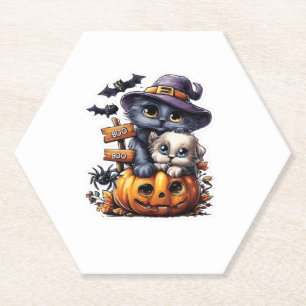 Dessous-de-verre En Papier Autocollant de chat Halloween mignon Chapeau de so
