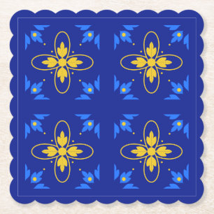 Dessous-de-verre En Papier Azulejo Bleu et Jaune