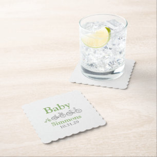 Dessous-de-verre En Papier Baby shower à vélos vert
