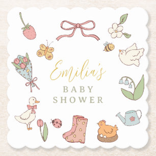 Dessous-de-verre En Papier Baby Shower Animaux de Jardin Printanier