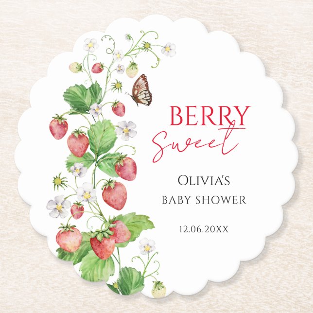 Dessous-de-verre En Papier Baby shower Berry Sweet Strawberry (Devant)