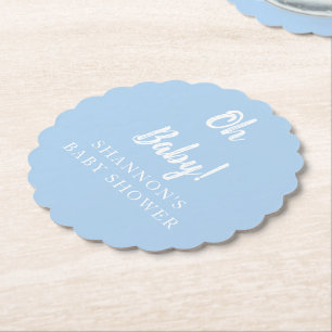 Dessous-de-verre En Papier Baby shower bleu clair simple Oh Baby pour garçon