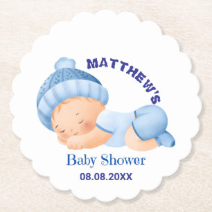 Dessous-de-verre En Papier Baby-Shower Bleu, Shower Bébé Garçon
