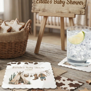 Dessous-de-verre En Papier Baby shower Cowboy rustique moderne Western désert