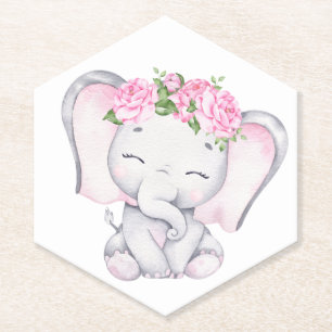 Dessous-de-verre En Papier Baby shower d'aquarelle à l'éléphant et aux fleurs