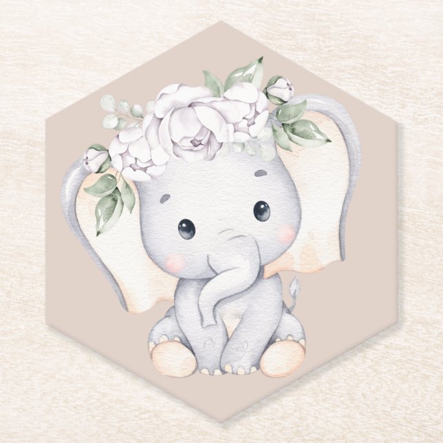 Dessous-de-verre En Papier Baby shower d'aquarelle Little Elephant (Devant)