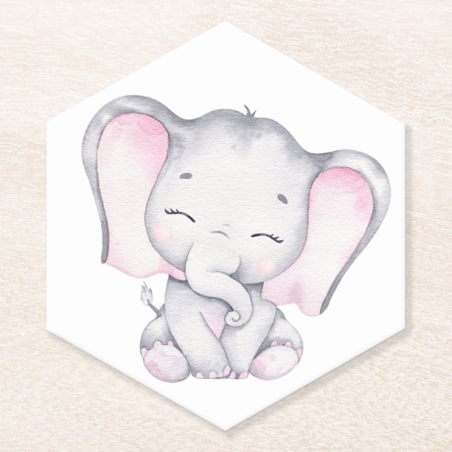 Dessous-de-verre En Papier Baby shower d'aquarelle rose éléphant (Devant)