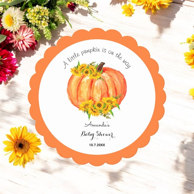Dessous-de-verre En Papier Baby shower d'automne Orange White Citrouille (Créateur téléchargé)