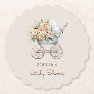Dessous-de-verre En Papier Baby shower de calèche de bébé floral boho