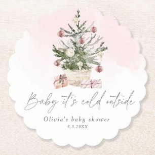 Dessous-de-verre En Papier Baby shower de Noël rose hiver