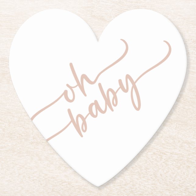 Dessous-de-verre En Papier baby shower de script beige "Oh Baby" (Devant)