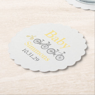 Dessous-de-verre En Papier Baby shower de vélo jaune