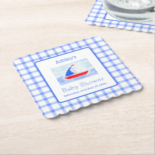 Dessous-de-verre En Papier Baby shower de vérification bleu bateau à voile Wa
