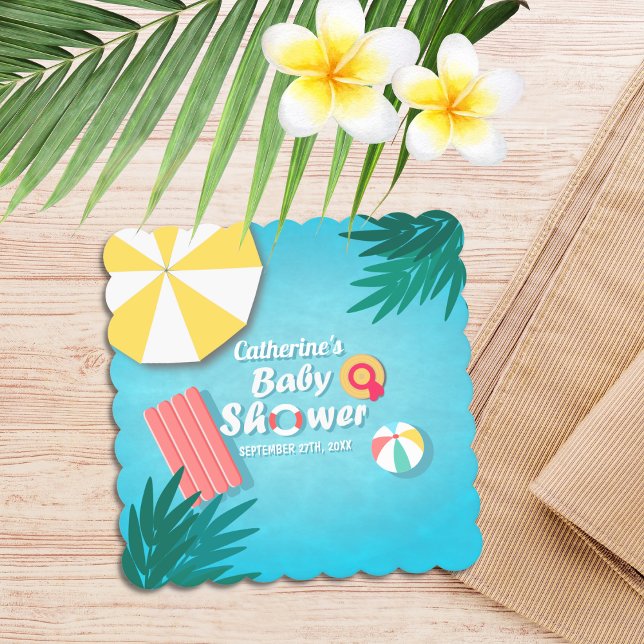 Dessous-de-verre En Papier Baby shower d'été de la Piscine tropicale (Créateur téléchargé)