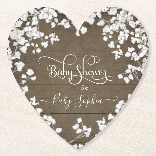 Dessous-de-verre En Papier Baby shower floral Rustic Wood Boho (Devant)