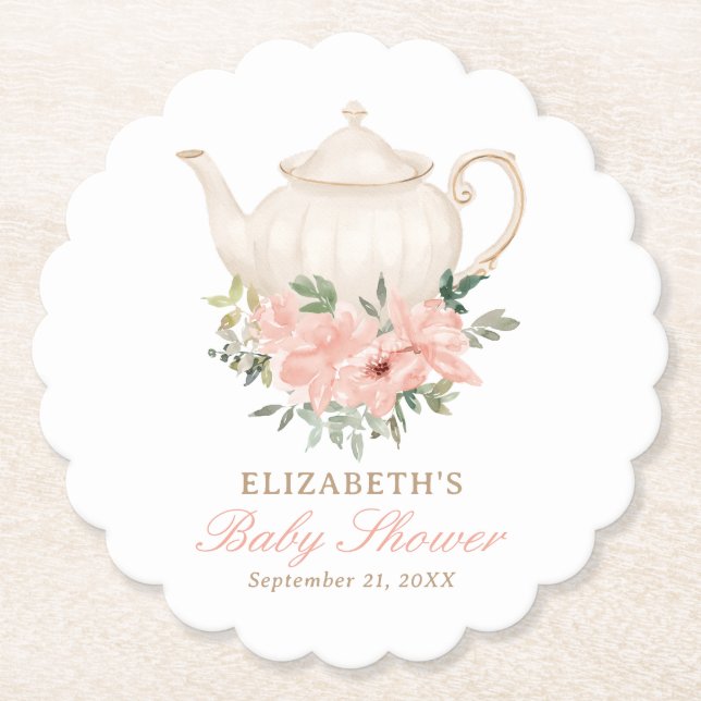 Dessous-de-verre En Papier Baby shower Floral Tea Party (Devant)