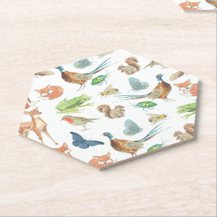 Dessous-de-verre En Papier Baby shower Forêt Cerf Renard écureuil Quail Robin