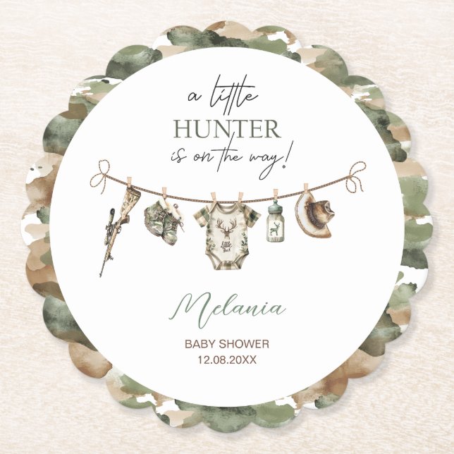 Dessous-de-verre En Papier Baby shower Little Hunter Aquarelle (Devant)