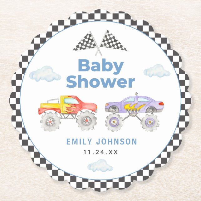 Dessous-de-verre En Papier Baby shower Monster Truck Boy (Devant)