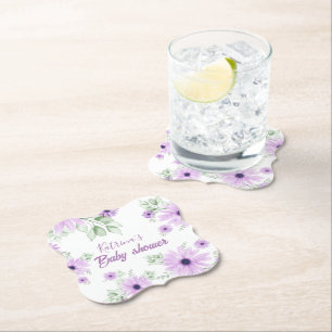Dessous-de-verre En Papier Baby shower personnalisé de fleurs d'aquarelle vio