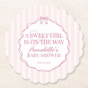 Dessous-de-verre En Papier Baby shower rose Coquette Bow Pastel