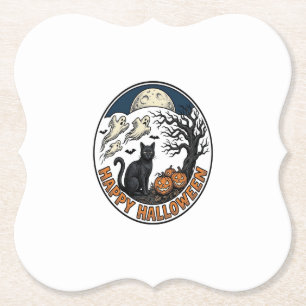 Dessous-de-verre En Papier Badge Chat Halloween Vintage Fantôme Clair de Lune