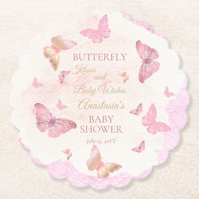 Dessous-de-verre En Papier Baisers à papillon et voeux de bébé Baby shower fi (Devant)