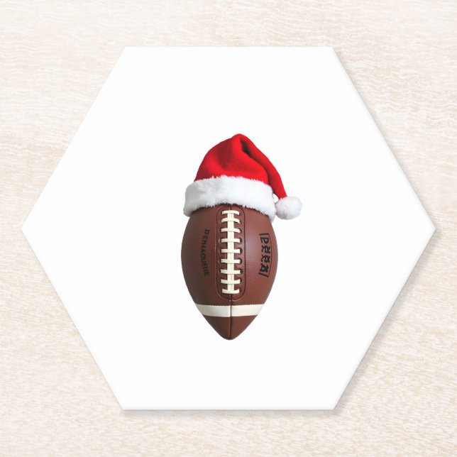 Dessous-de-verre En Papier Bal de football américain de Noël Santa Hat (2) (Devant)