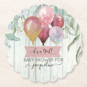 Dessous-de-verre En Papier Balloon rose Bourgogne Bois Rustique Baby Girl Dou