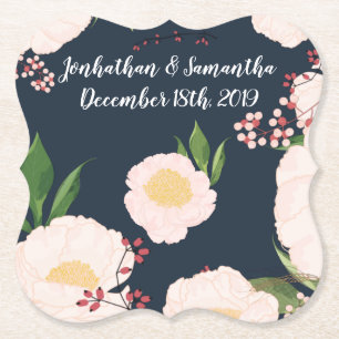 Dessous-de-verre En Papier Barres de boisson Fleurs florales blanches géométr