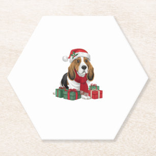 Dessous-de-verre En Papier Basset Hound Chien vêtements de Noël Santa Hat Chi