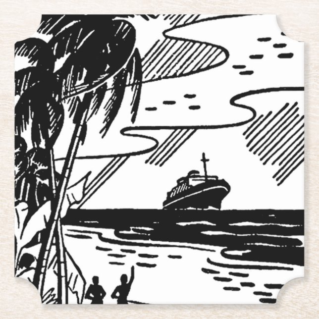Dessous-de-verre En Papier Bateau de croisière rétro (Devant)