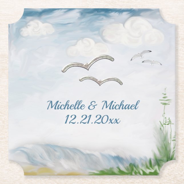 Dessous-de-verre En Papier Beach Dune Romance Mariage (Devant)