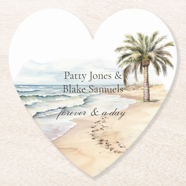 Dessous-de-verre En Papier Beach Ocean Palm Tree Mariage (Devant)
