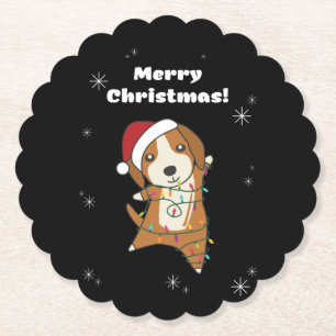 Dessous-de-verre En Papier Beagle Joyeux Noël Animaux d'hiver Chien