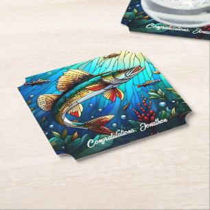 Dessous-de-verre En Papier Beau brochet de walleye dans le lac