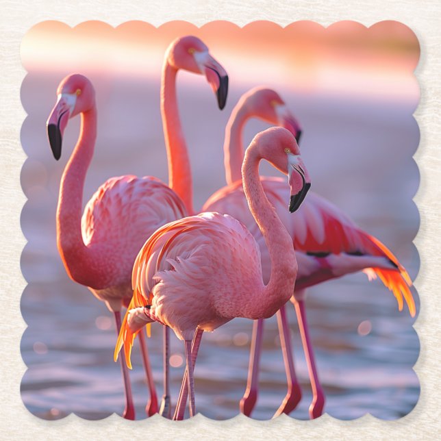 Dessous-de-verre En Papier Beau Flamants roses roses Tropical (Devant)