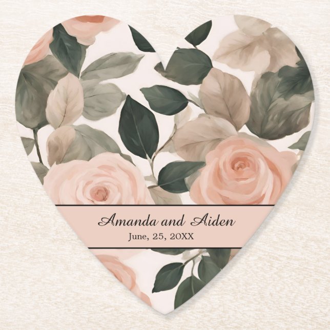 Dessous-de-verre En Papier Belle Elégante Aquarelle Rose Peach Rose (Devant)