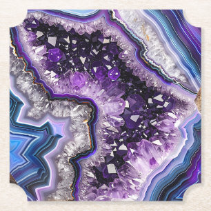 Dessous-de-verre En Papier Belle Géode avec cristaux d'Améthyste & Agate