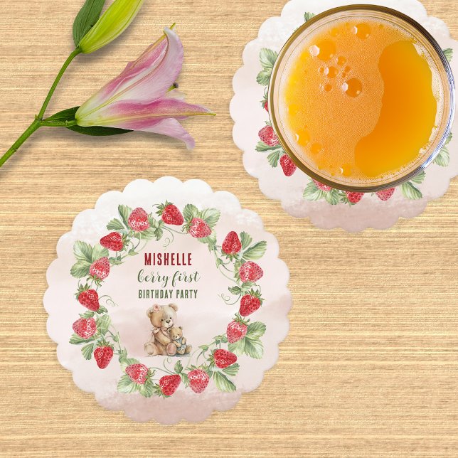 Dessous-de-verre En Papier Berry First Strawberry et Bear Anniversaire (Créateur téléchargé)