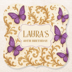 Dessous-de-verre En Papier Beurre royal d'or violet personnalisé Anniversaire