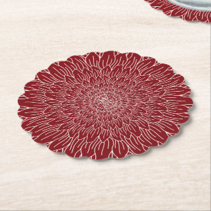 Dessous-de-verre En Papier Bevera botanique fleuri floral rouge de Bourgogne