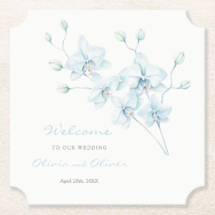 Dessous-de-verre En Papier Bienvenue au Mariage d'orchidée bleu doux