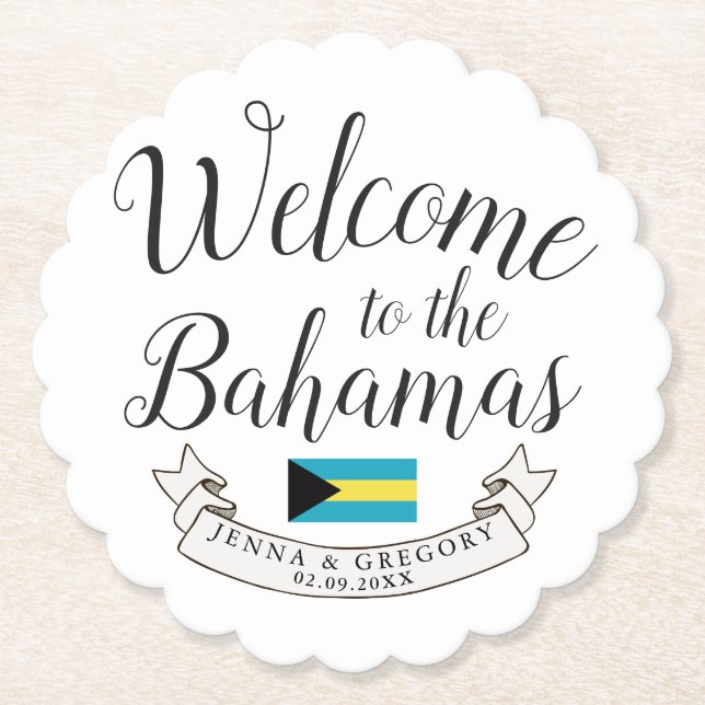 Dessous-de-verre En Papier Bienvenue aux Bahamas | Personnalisation du mariag (Devant)