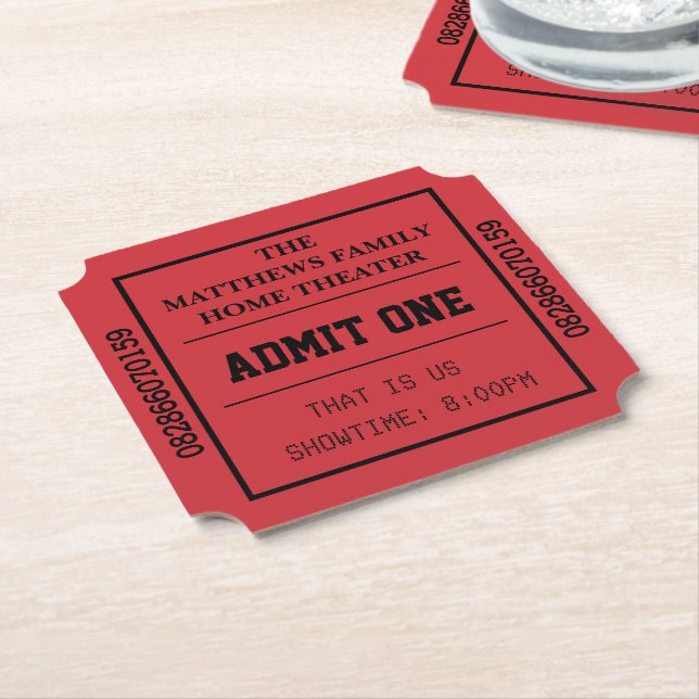 Dessous-de-verre En Papier Billet de cinéma personnalisé Red Home Theatre (Incliné)