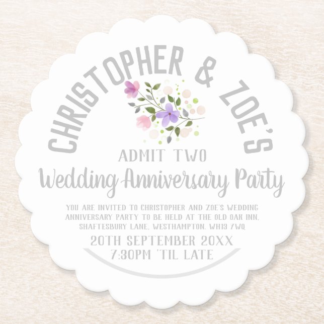 Dessous-de-verre En Papier Billet d'invitation à l'anniversaire du mariage (Devant)