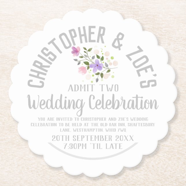Dessous-de-verre En Papier Billet Invitation de la fête du mariage (Devant)