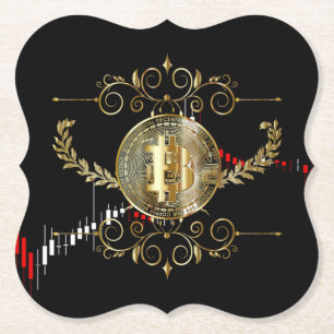 Dessous-de-verre En Papier Bitcoin Gold Coin Crypto Noir Rouge